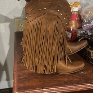 Brown Fringe Western Boots